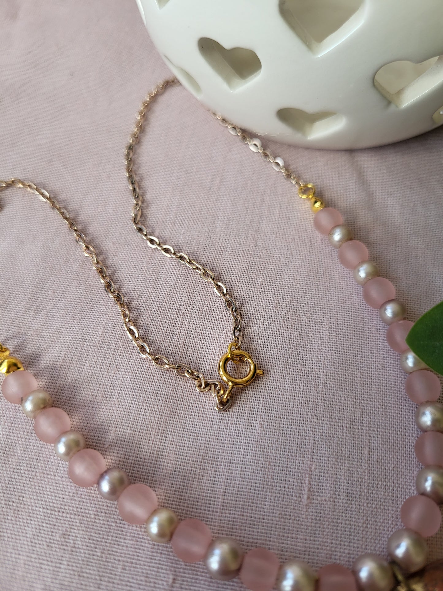 Upcycled Statement Necklace in Pink and Copper. One of a Kind.