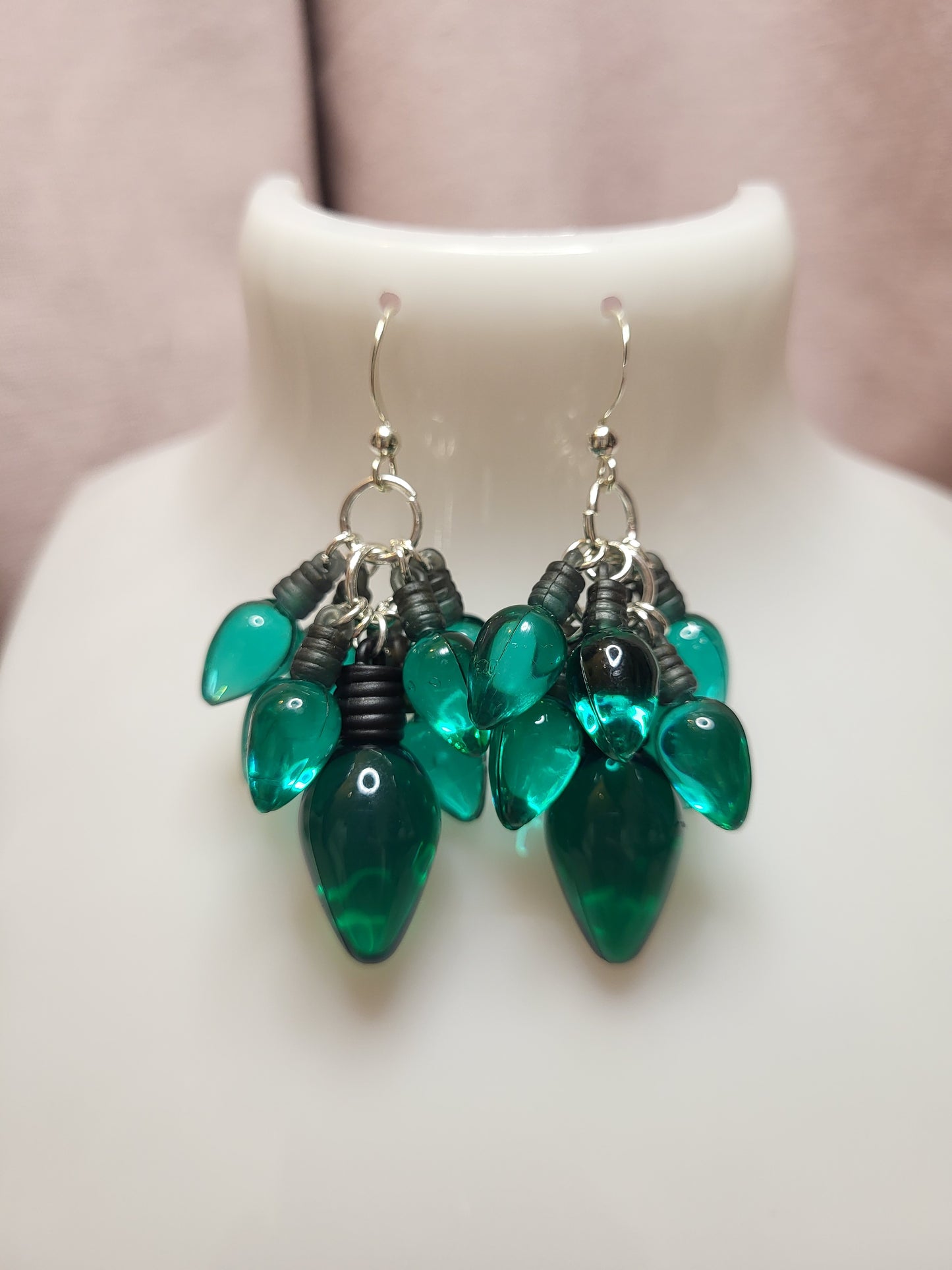Green Christmas Light Statement Earrings. Clip On or Nickel Free Wires. Christmas Jewellery. Fairy Lights