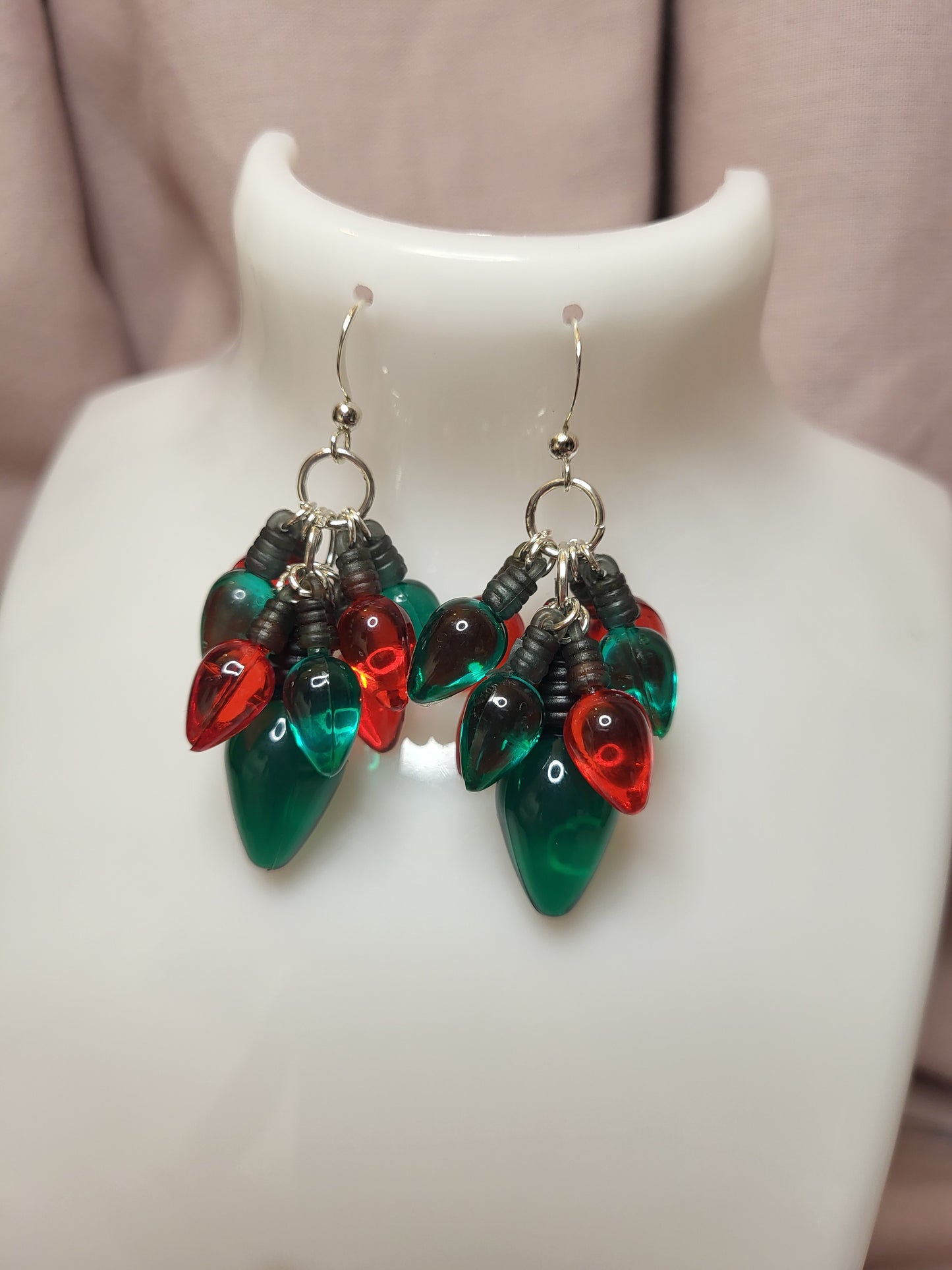 Red and Green Christmas Light Statement Earrings. Clip On or Nickel Free Wires. Christmas Earrings. Fairy Light Jewellery
