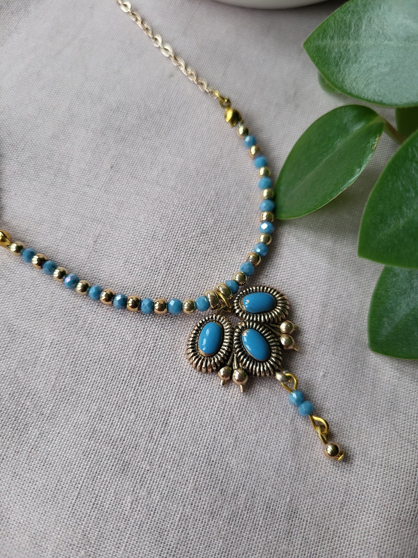 Gold and Duck Egg Blue Dainty Upcycled Necklace