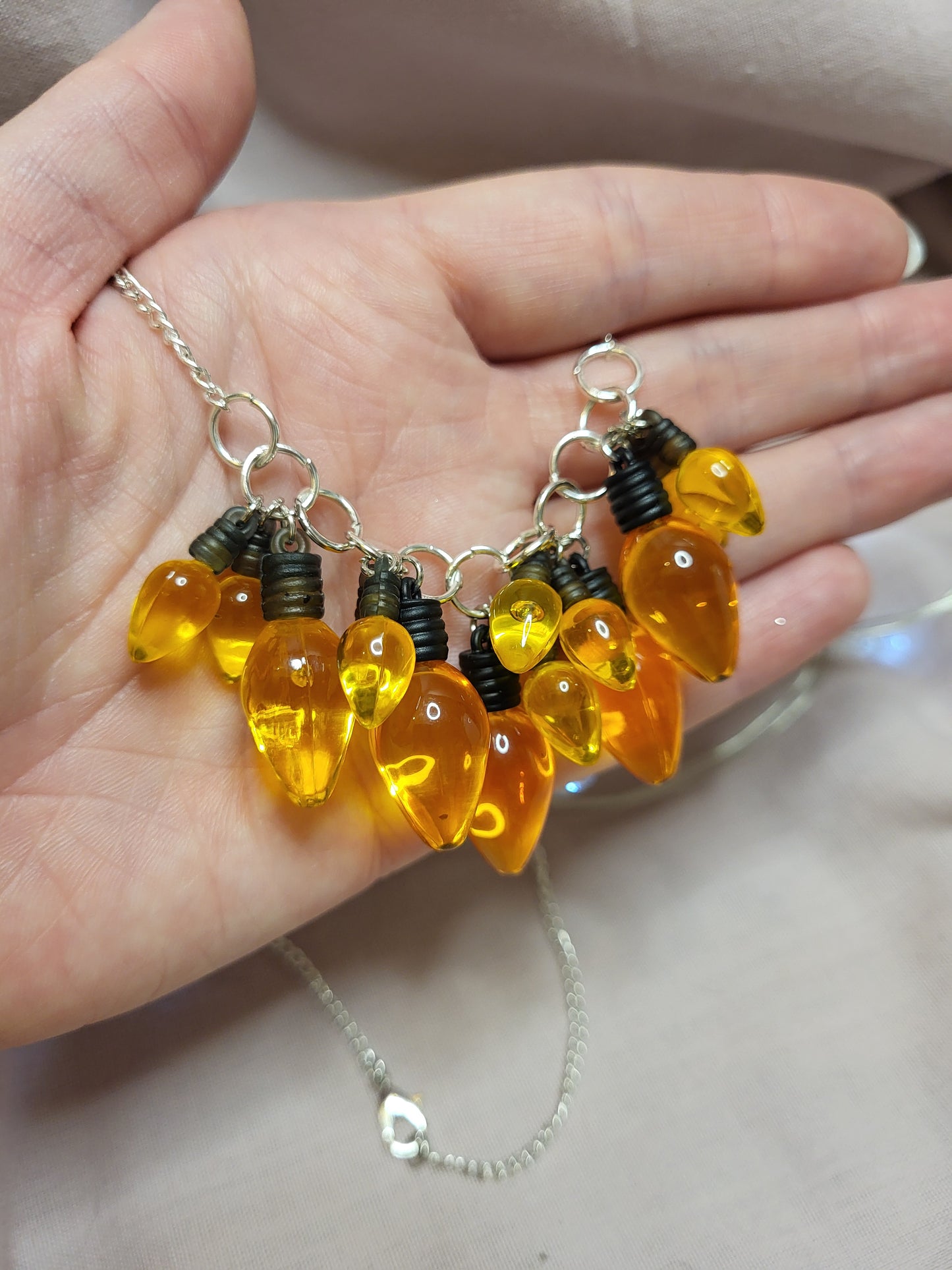 Yellow Gold Christmas Lights Statement Bib Necklace. Yellow Jewellery. Fun Christmas Jewellery. Bold Necklace