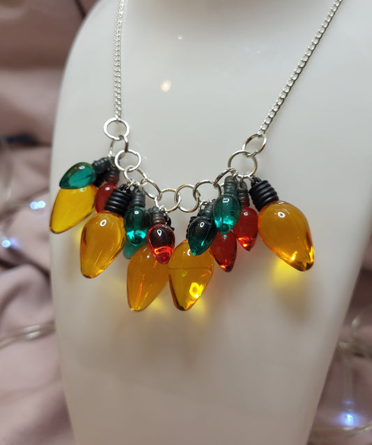 Gold, Red and Green Christmas Lights Statement Bib Necklace. Christmas Jewellery Jewelry. Statement Christmas Jewellery