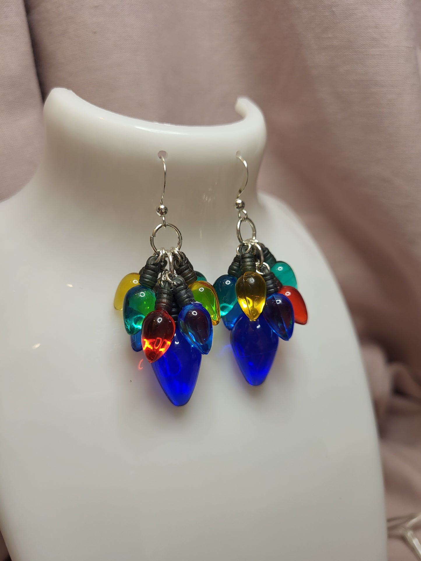 Multicolour Christmas Light Statement Earrings. Clip On or Nickel Free Wires. Christmas Jewellery. Fairy Lights