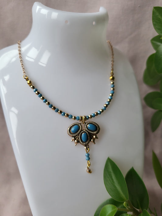 Gold and Duck Egg Blue Dainty Upcycled Necklace