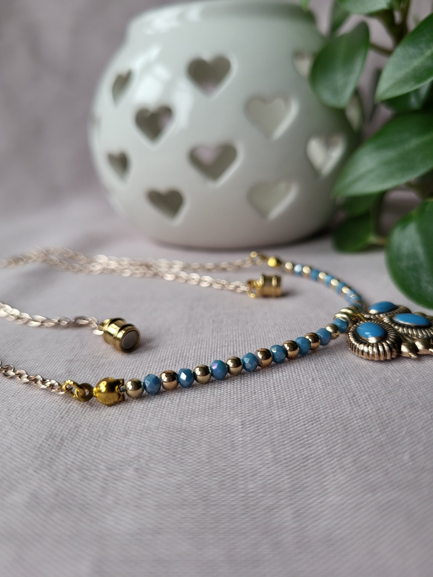 Gold and Duck Egg Blue Dainty Upcycled Necklace