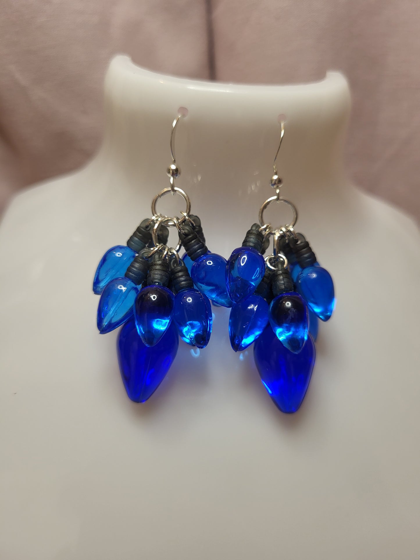 Blue Christmas Light Statement Earrings. Clip On or Nickel Free Wires. Christmas Bauble Earrings. Novelty Christmas Jewellery