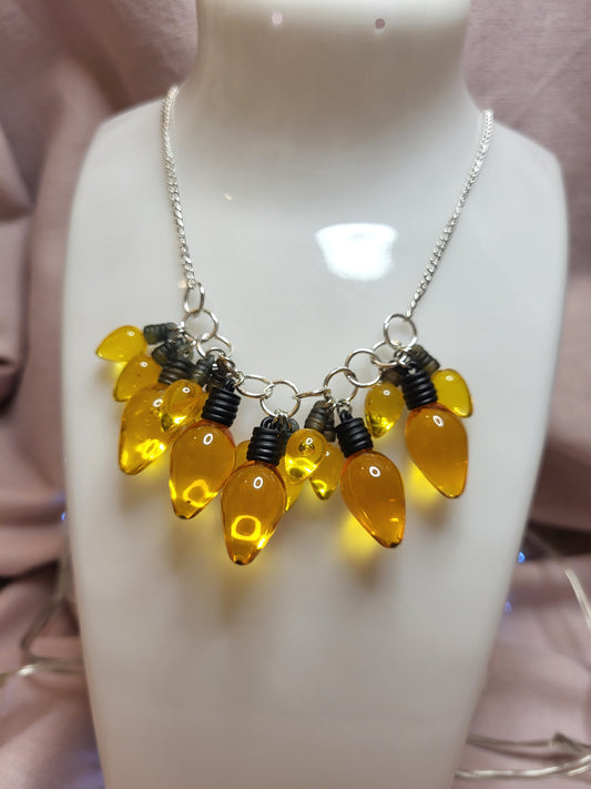Yellow Gold Christmas Lights Statement Bib Necklace. Yellow Jewellery. Fun Christmas Jewellery. Bold Necklace