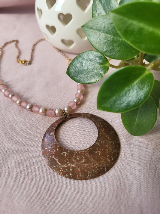 Upcycled Statement Necklace in Pink and Copper. One of a Kind.