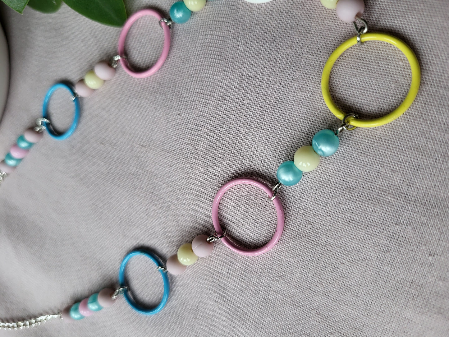 Pastel Coloured Upcycled Beaded and Ring Necklace