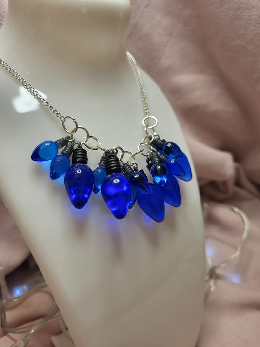 Blue Christmas Lights Statement Bib Necklace. Blue Jewellery. Quirky Christmas Necklace. Fairy Lights Necklace