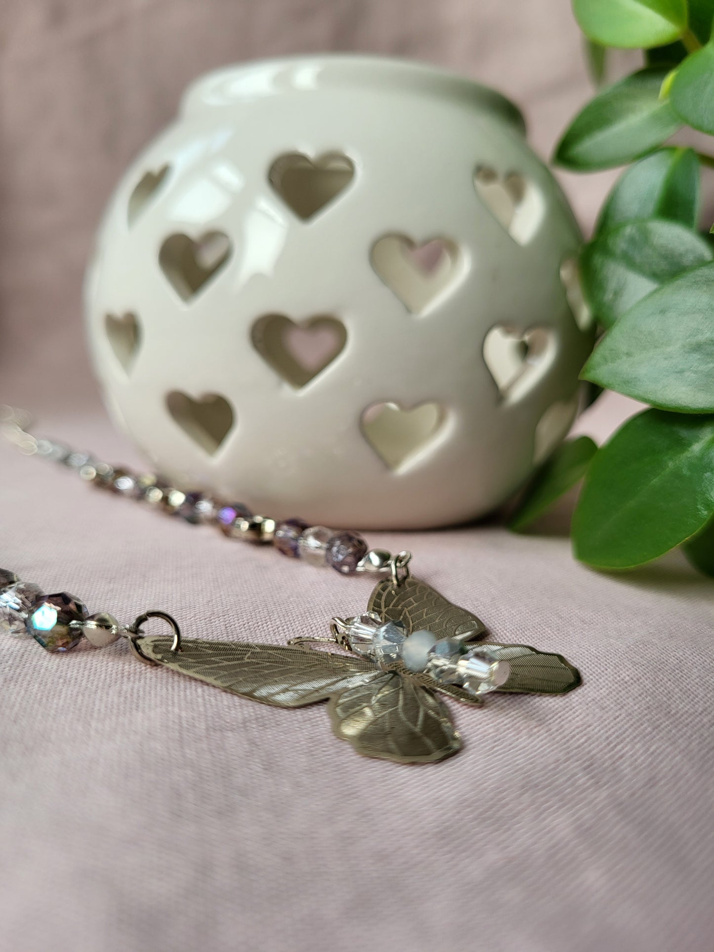 Upcycled Silver Beaded Butterfly Necklace