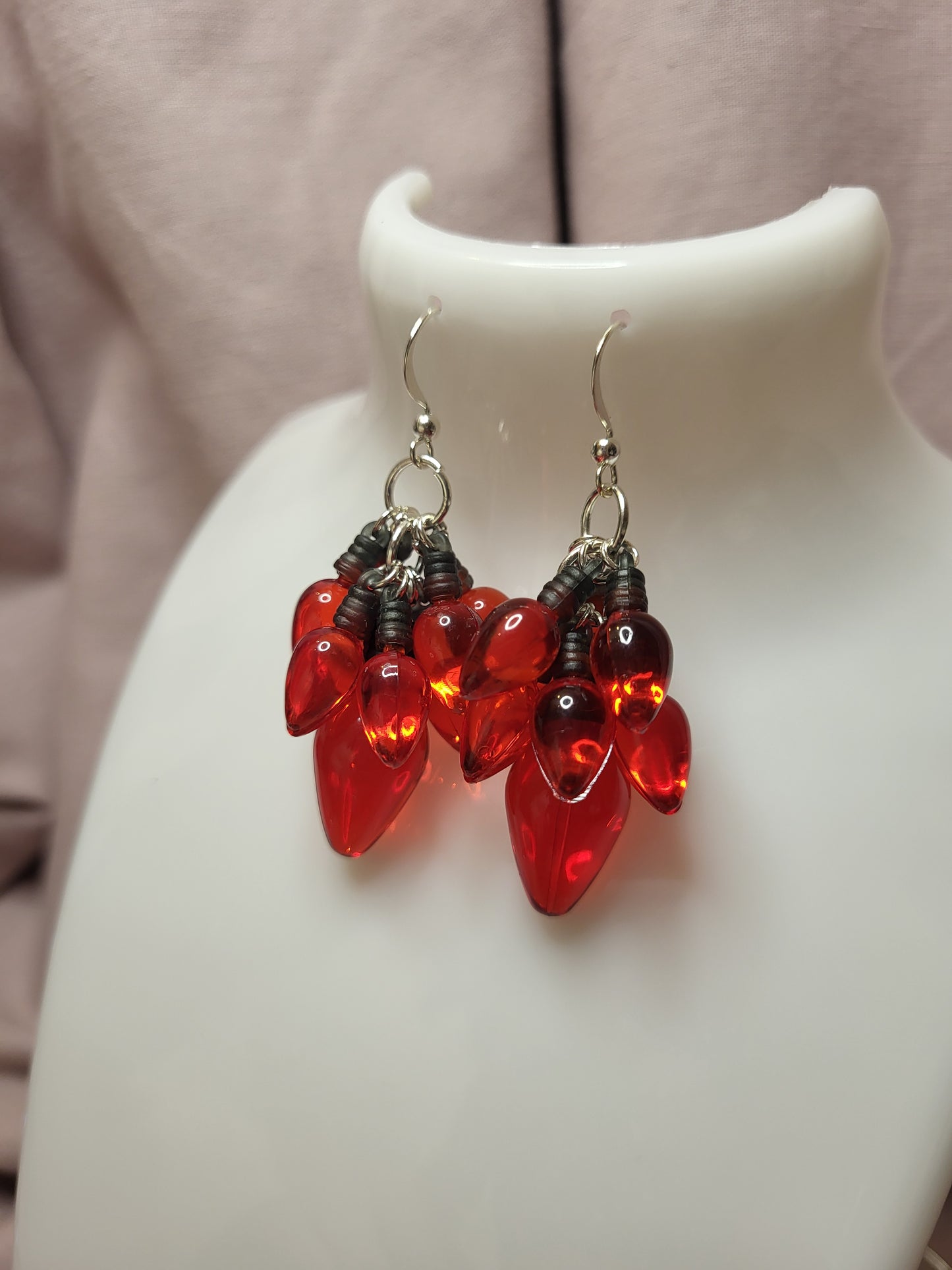 Red Christmas Light Statement Earrings. Clip On or Nickel Free Wires. Fairy Light Earrings. Red Christmas Jewellery