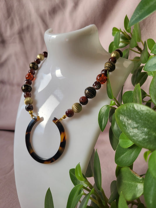 Unique Upcycled Browns and Gold Bib Necklace