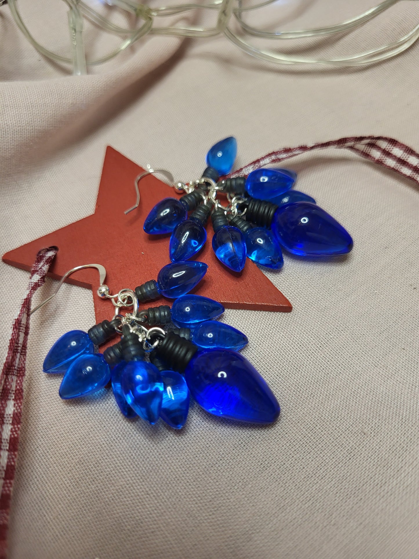 Blue Christmas Light Statement Earrings. Clip On or Nickel Free Wires. Christmas Bauble Earrings. Novelty Christmas Jewellery