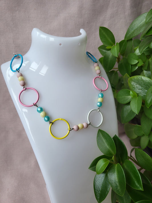 Pastel Coloured Upcycled Beaded and Ring Necklace