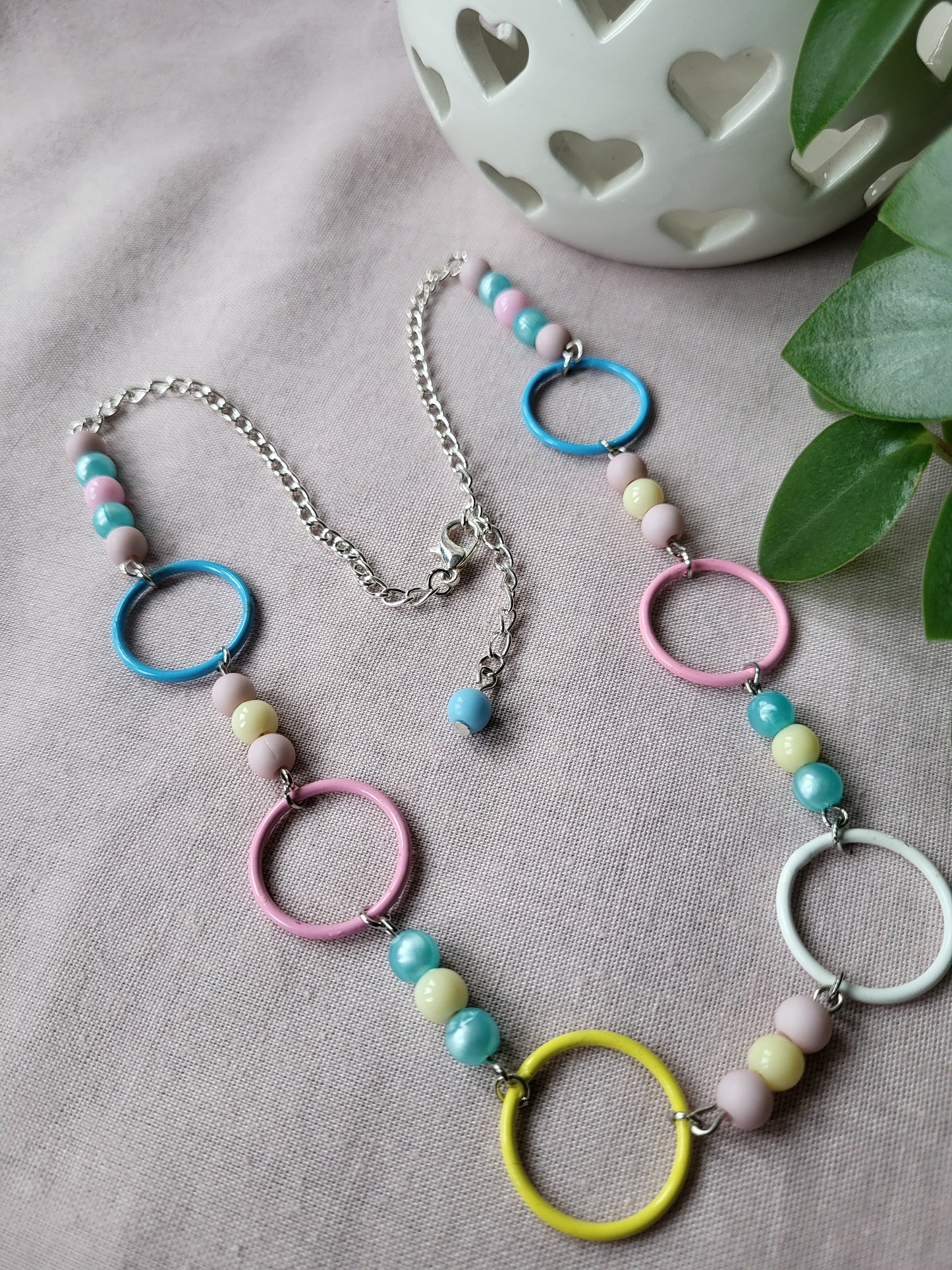 Pastel Coloured Upcycled Beaded and Ring Necklace