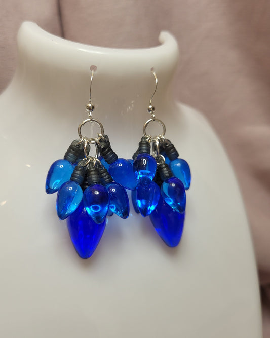 Blue Christmas Light Statement Earrings. Clip On or Nickel Free Wires. Christmas Bauble Earrings. Novelty Christmas Jewellery