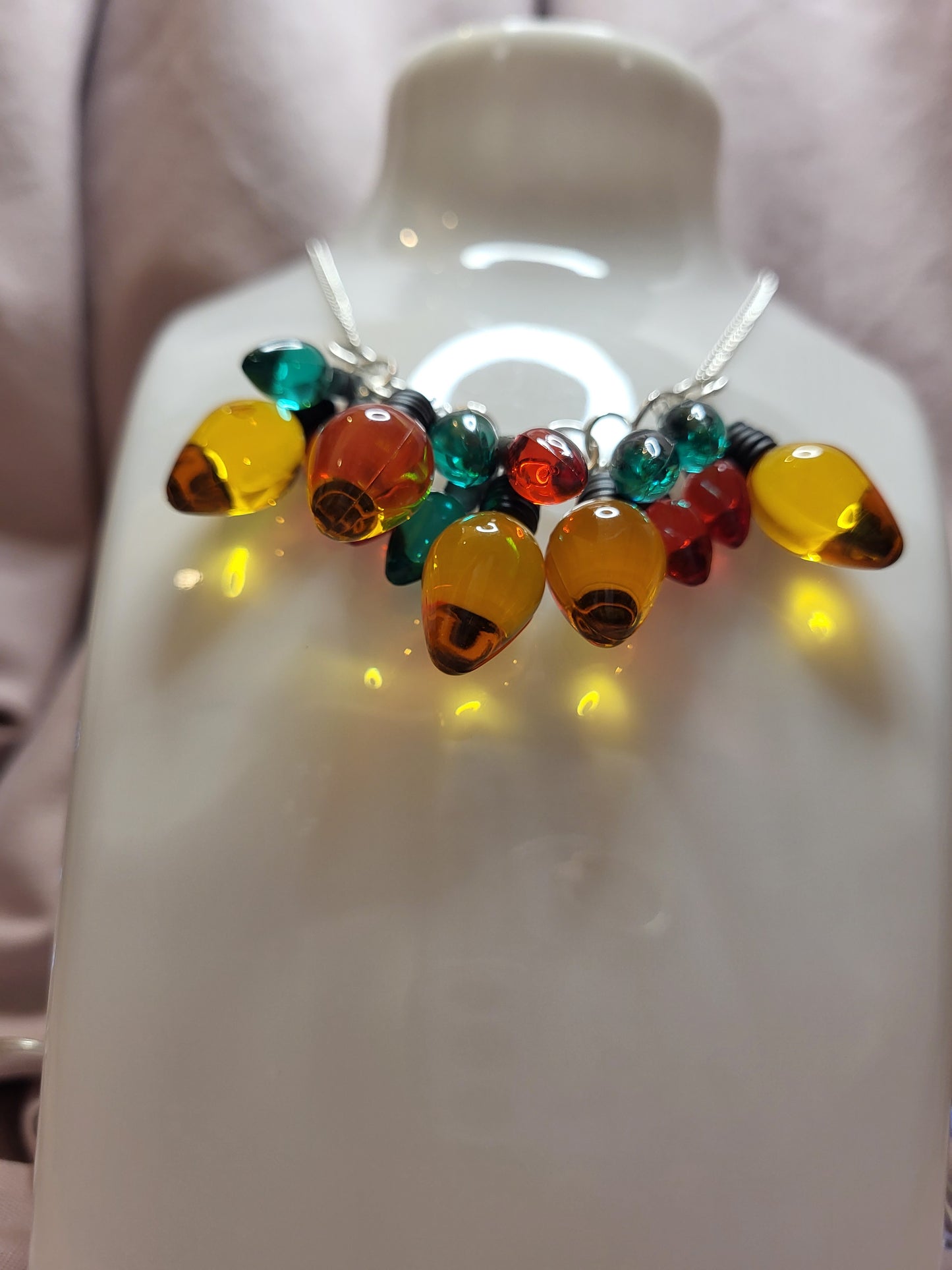 Gold, Red and Green Christmas Lights Statement Bib Necklace. Christmas Jewellery Jewelry. Statement Christmas Jewellery