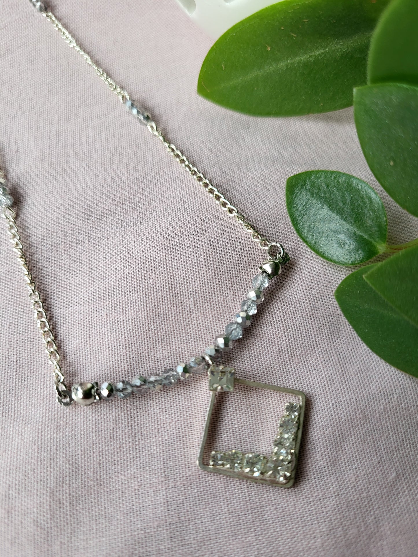 Upcycled Dainty Diamante Pendant Necklace with Beaded Details