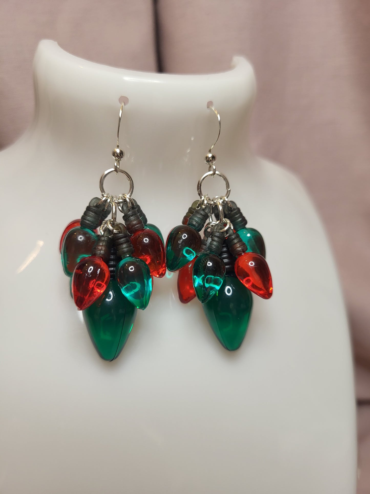 Red and Green Christmas Light Statement Earrings. Clip On or Nickel Free Wires. Christmas Earrings. Fairy Light Jewellery