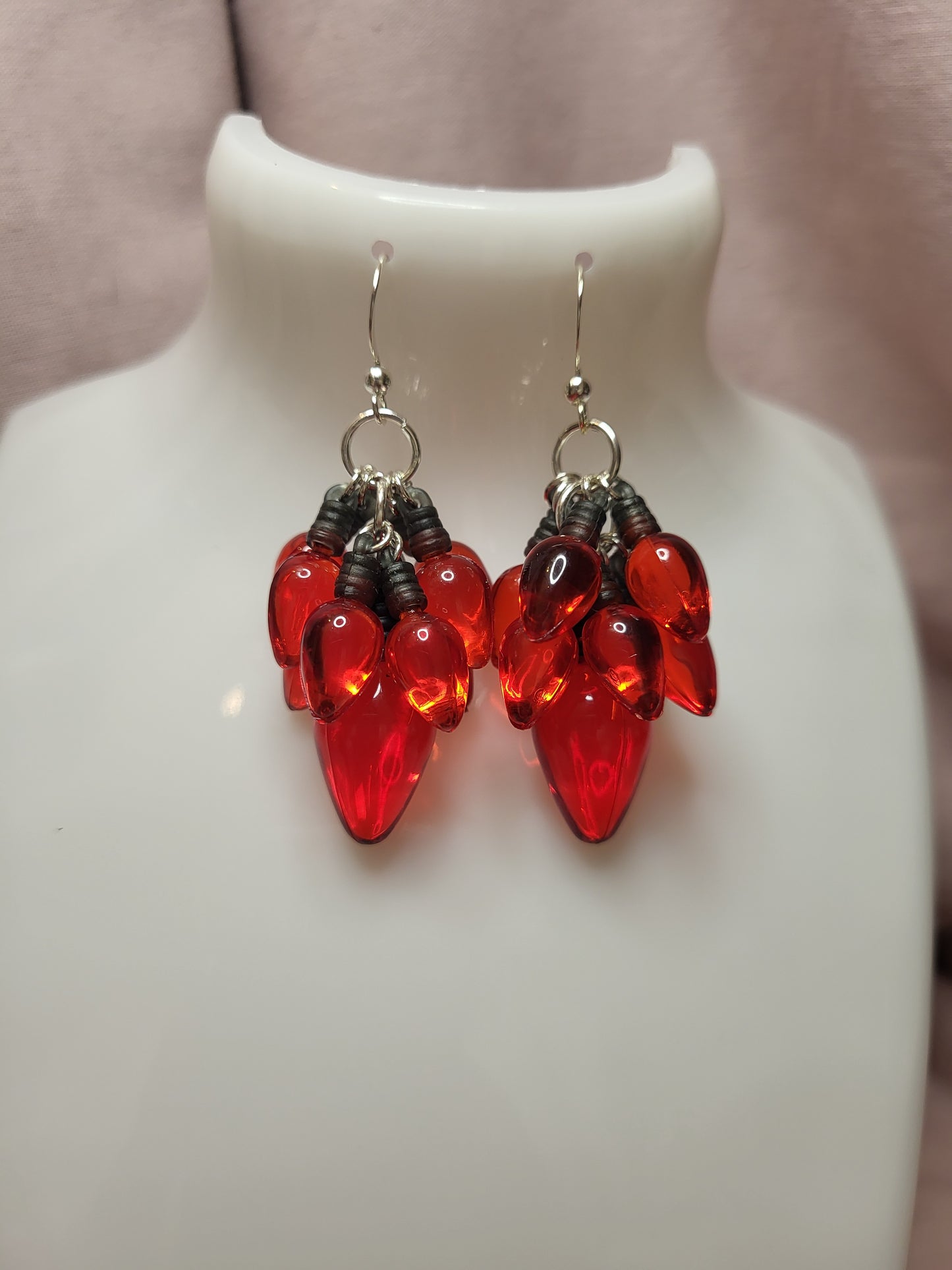 Red Christmas Light Statement Earrings. Clip On or Nickel Free Wires. Fairy Light Earrings. Red Christmas Jewellery