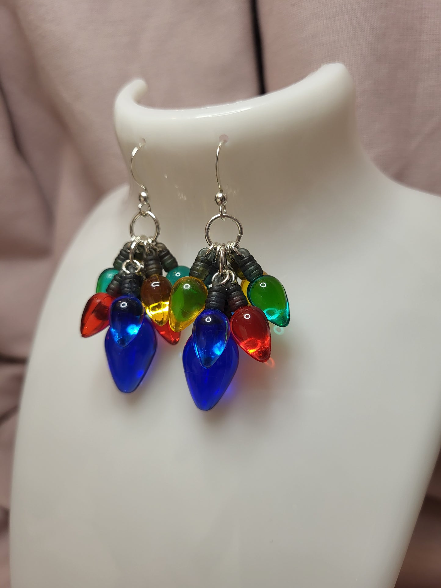 Multicolour Christmas Light Statement Earrings. Clip On or Nickel Free Wires. Christmas Jewellery. Fairy Lights