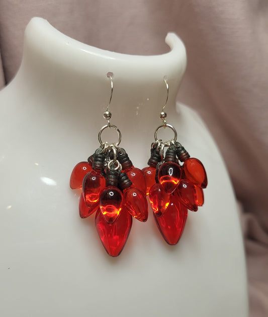Red Christmas Light Statement Earrings. Clip On or Nickel Free Wires. Fairy Light Earrings. Red Christmas Jewellery