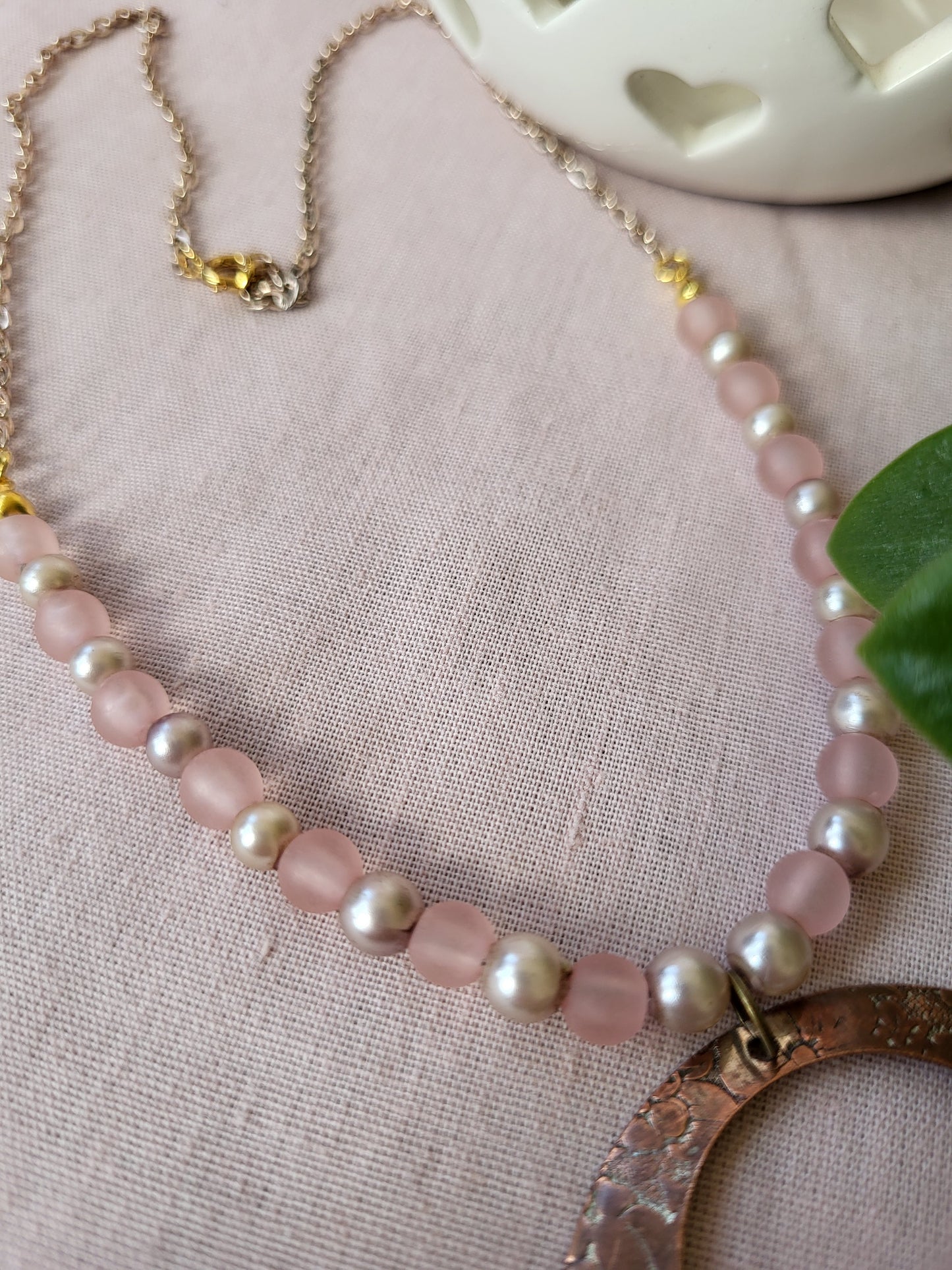 Upcycled Statement Necklace in Pink and Copper. One of a Kind.