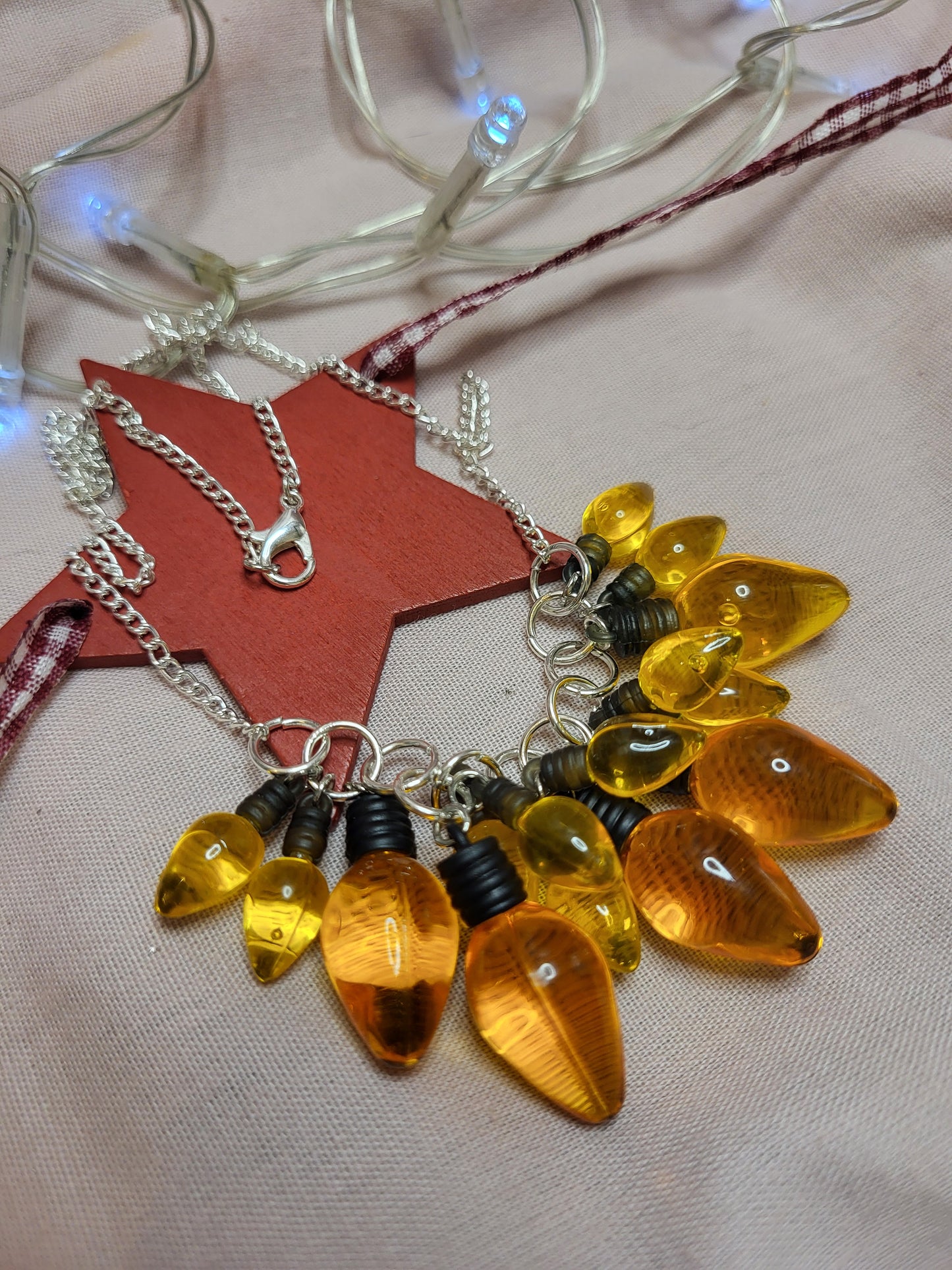 Yellow Gold Christmas Lights Statement Bib Necklace. Yellow Jewellery. Fun Christmas Jewellery. Bold Necklace
