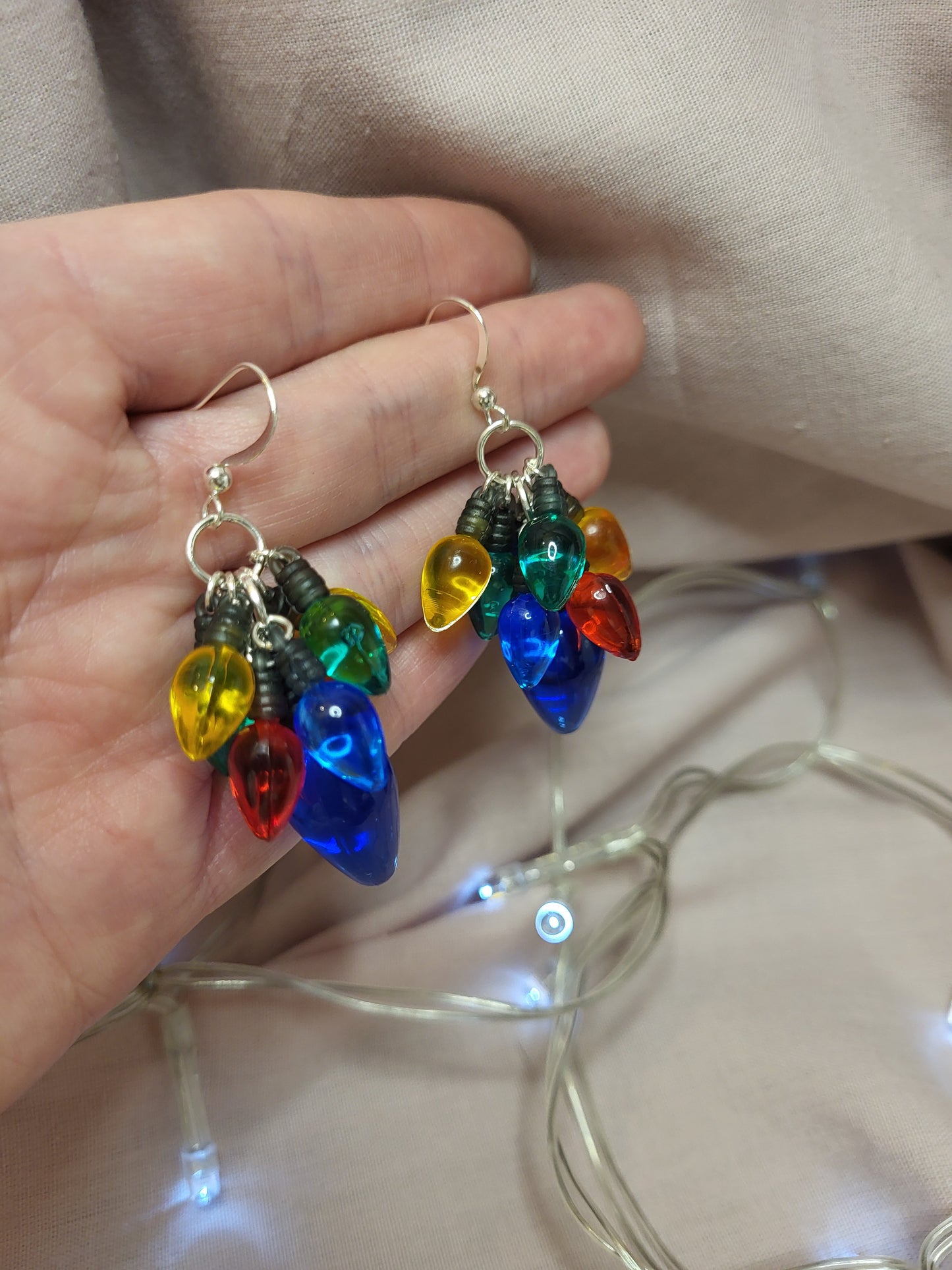 Multicolour Christmas Light Statement Earrings. Clip On or Nickel Free Wires. Christmas Jewellery. Fairy Lights