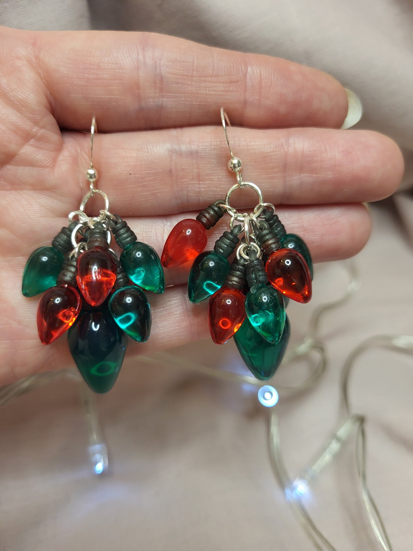 Red and Green Christmas Light Statement Earrings. Clip On or Nickel Free Wires. Christmas Earrings. Fairy Light Jewellery