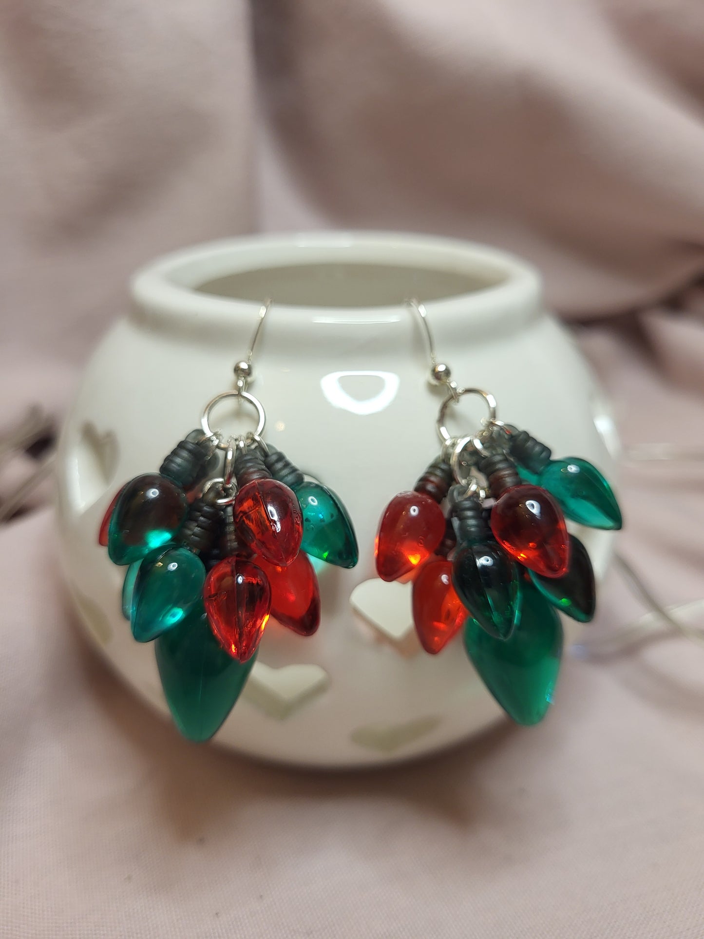 Red and Green Christmas Light Statement Earrings. Clip On or Nickel Free Wires. Christmas Earrings. Fairy Light Jewellery