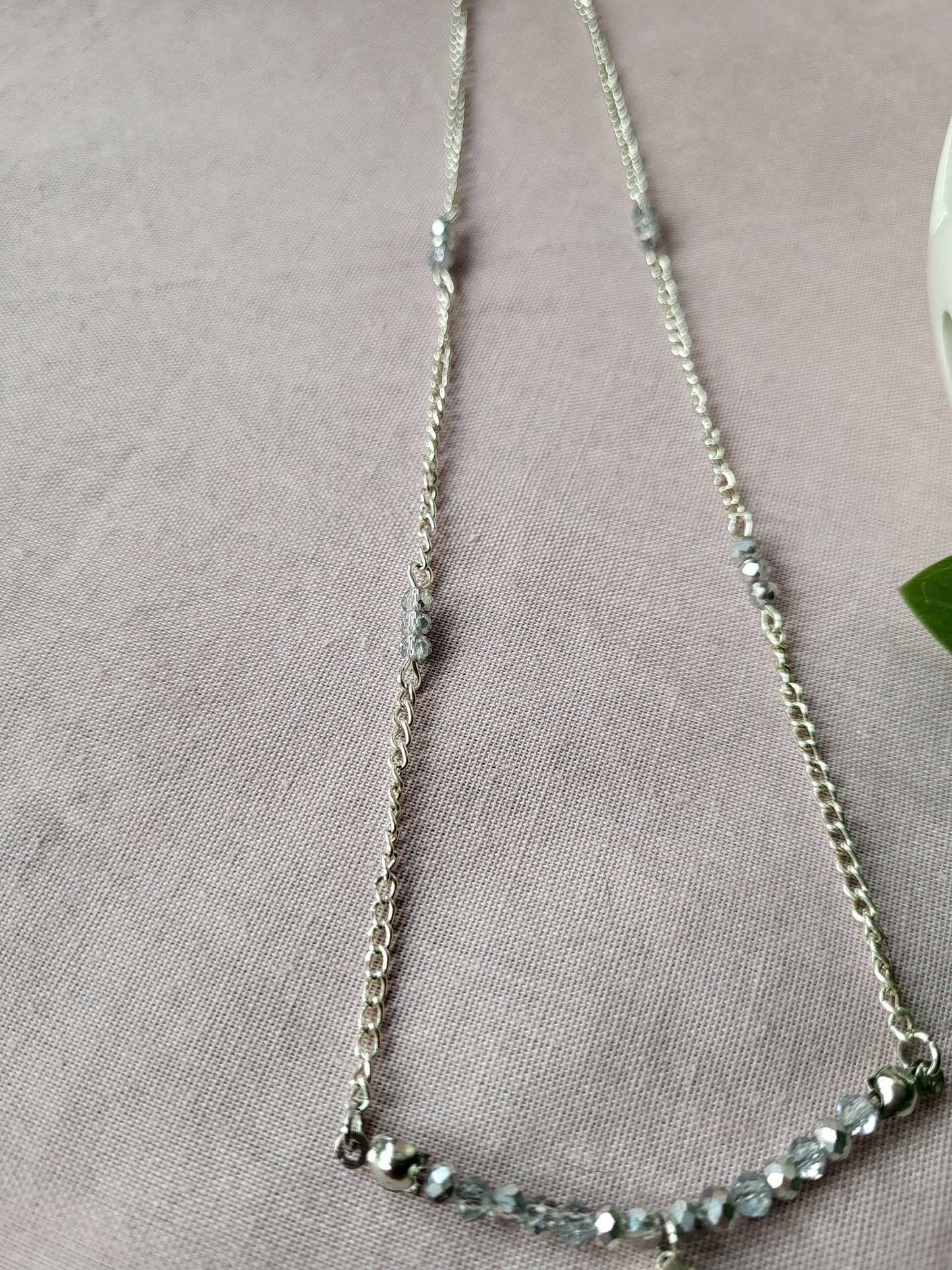 Upcycled Dainty Diamante Pendant Necklace with Beaded Details