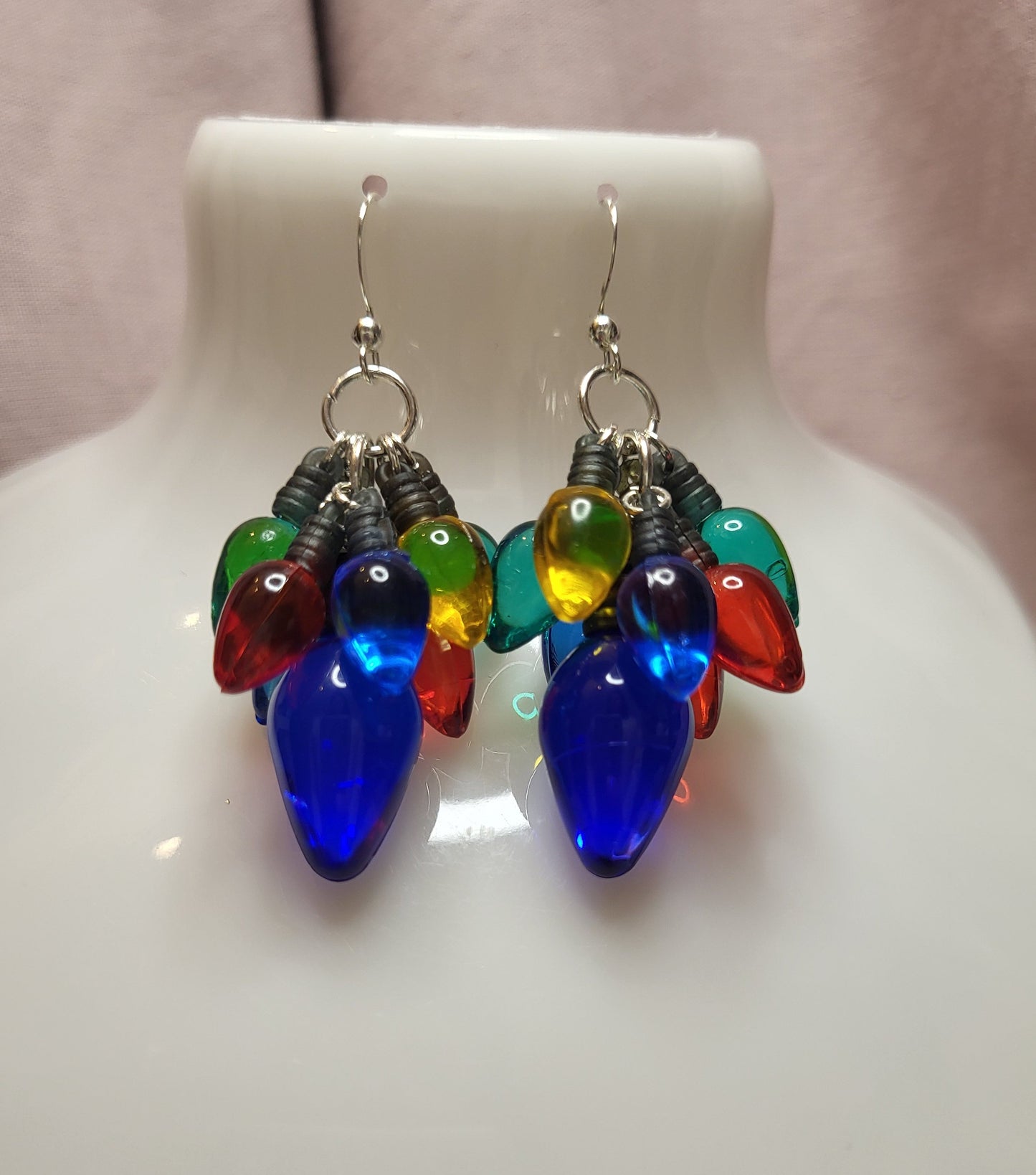 Multicolour Christmas Light Statement Earrings. Clip On or Nickel Free Wires. Christmas Jewellery. Fairy Lights