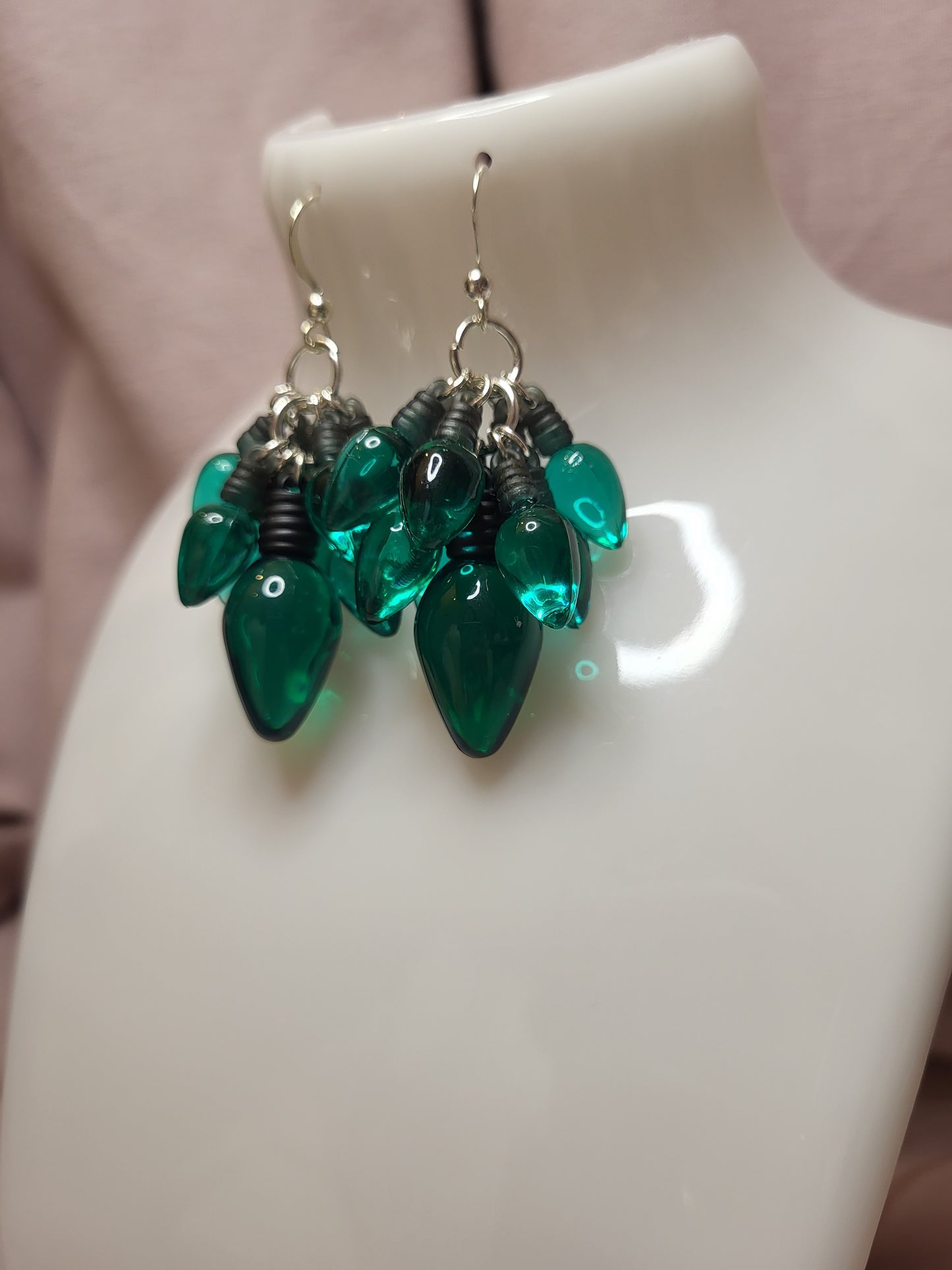Green Christmas Light Statement Earrings. Clip On or Nickel Free Wires. Christmas Jewellery. Fairy Lights