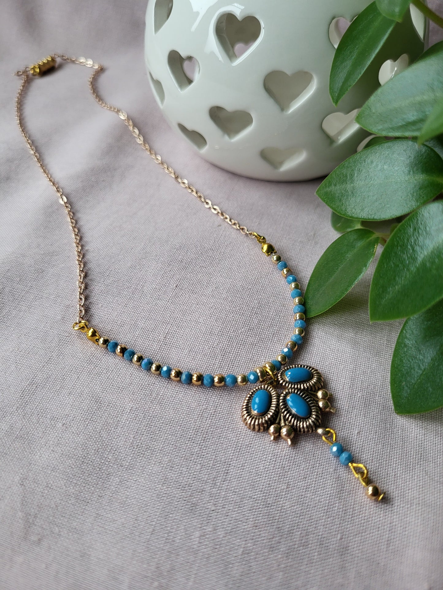 Gold and Duck Egg Blue Dainty Upcycled Necklace