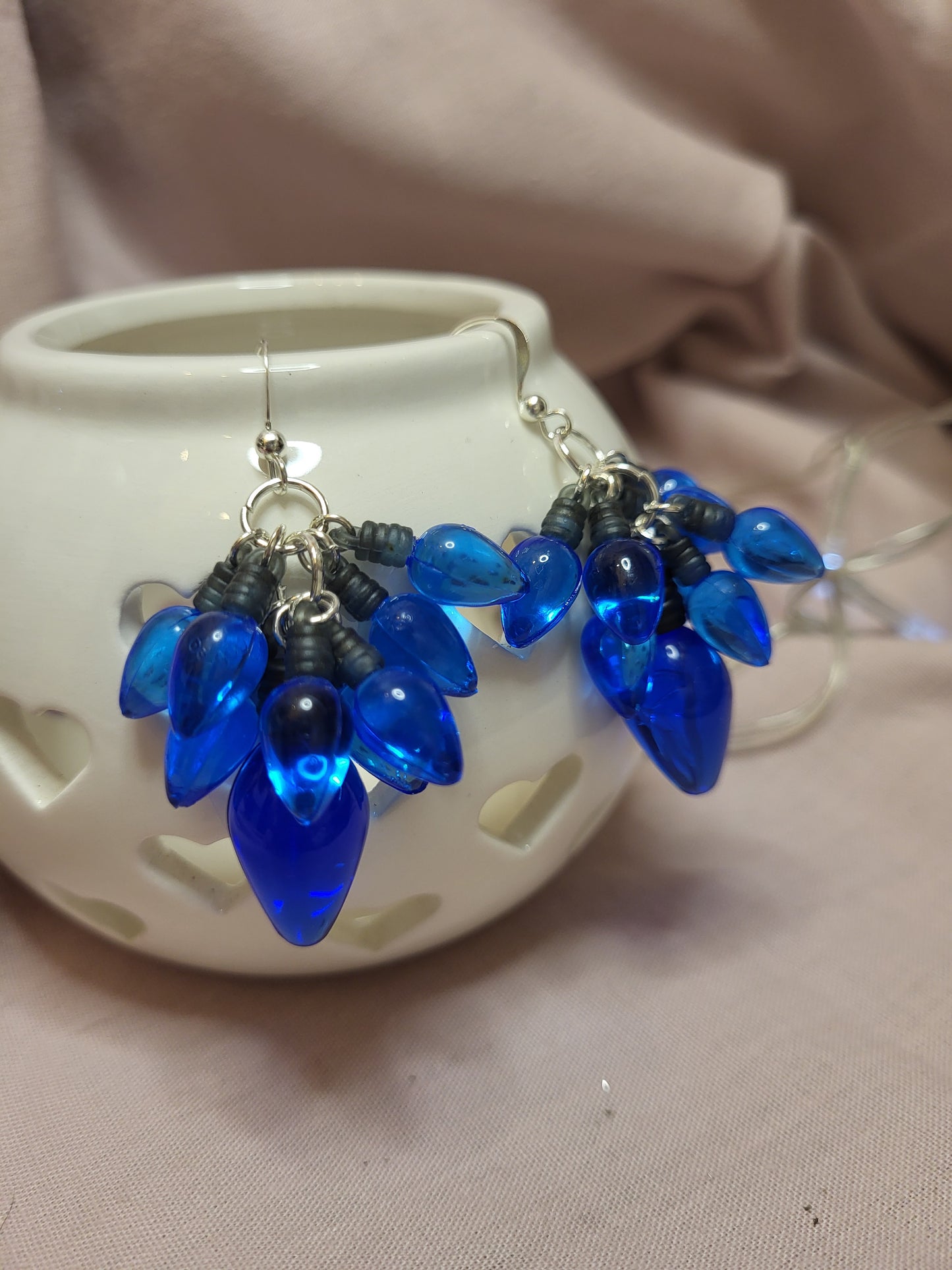 Blue Christmas Light Statement Earrings. Clip On or Nickel Free Wires. Christmas Bauble Earrings. Novelty Christmas Jewellery
