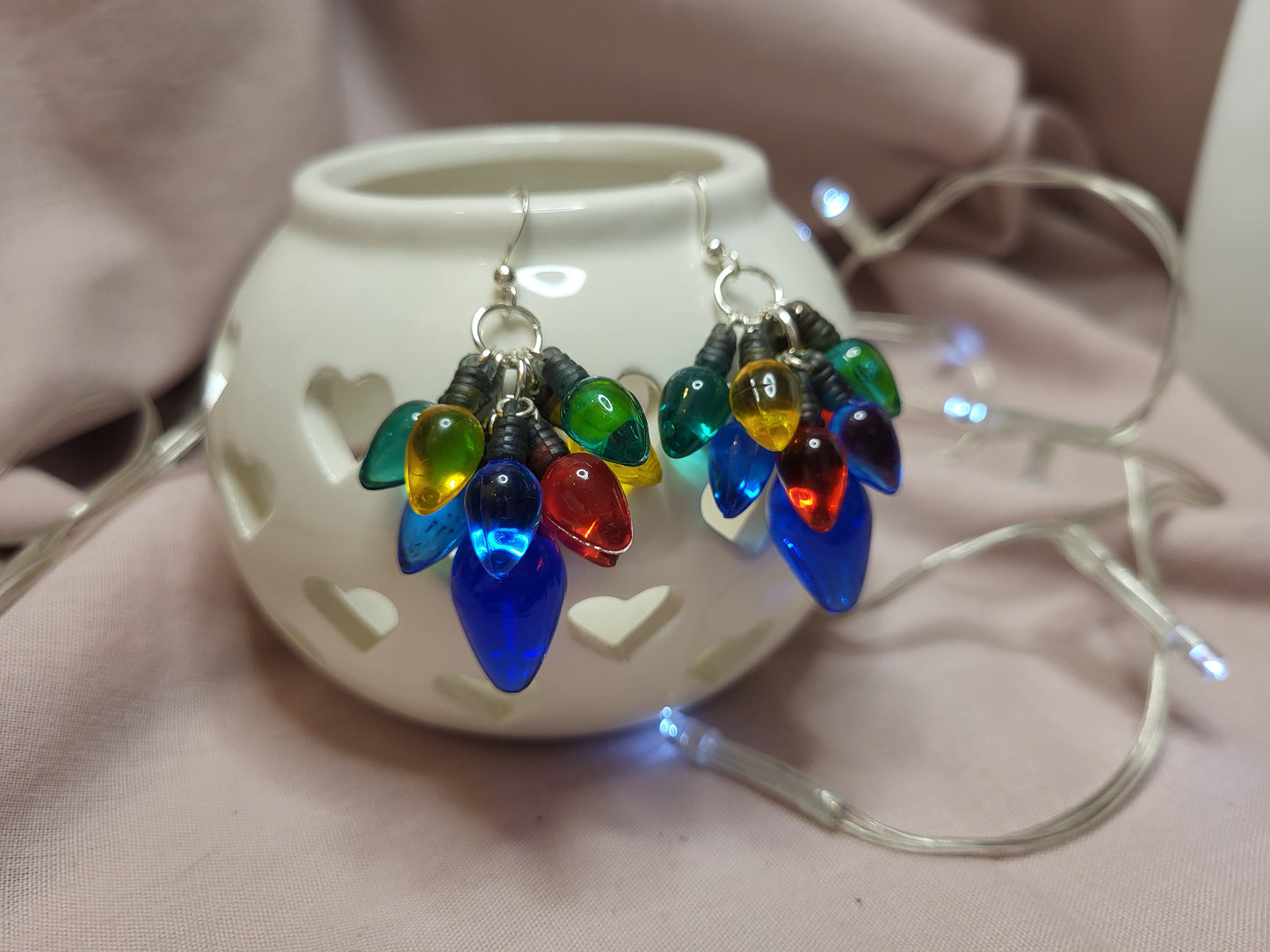 Multicolour Christmas Light Statement Earrings. Clip On or Nickel Free Wires. Christmas Jewellery. Fairy Lights