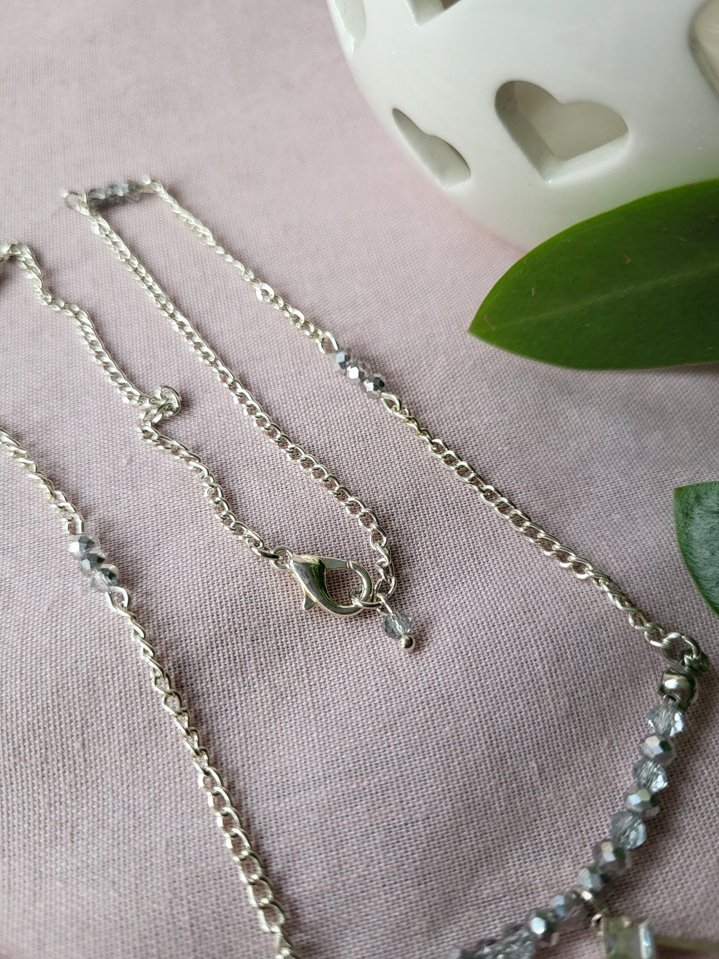 Upcycled Dainty Diamante Pendant Necklace with Beaded Details