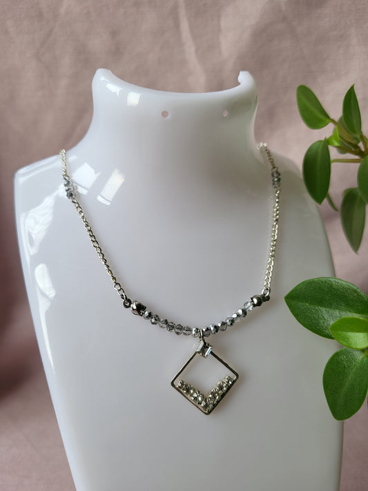 Upcycled Dainty Diamante Pendant Necklace with Beaded Details