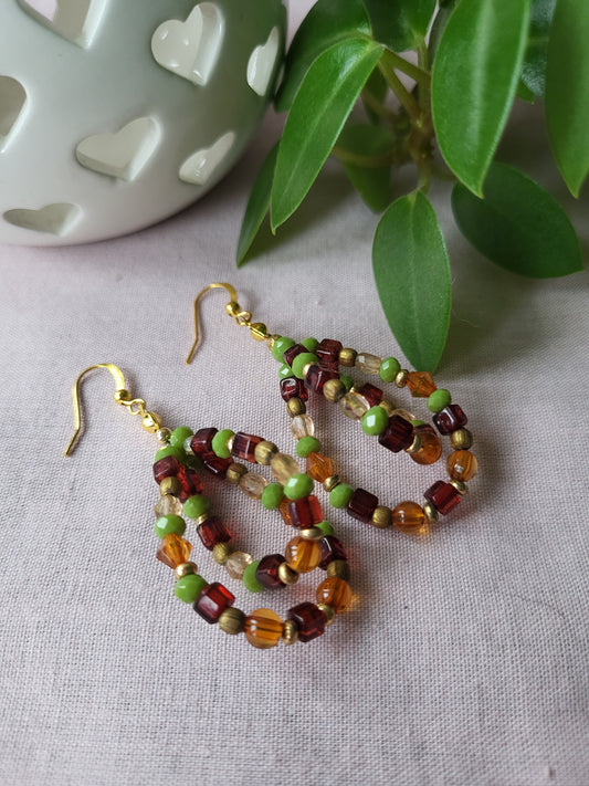 Autumnal Colours Beaded Earrings. Upcycled. Clip On or Wires
