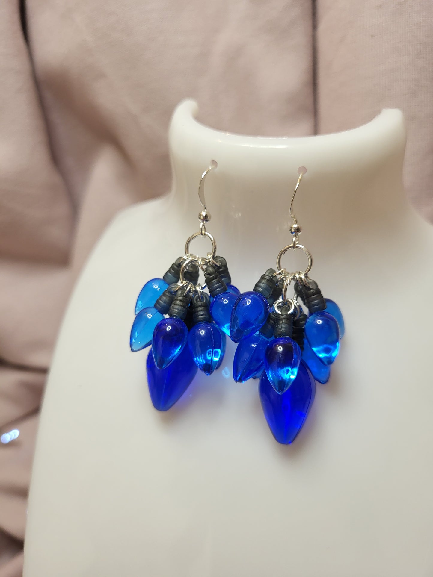 Blue Christmas Light Statement Earrings. Clip On or Nickel Free Wires. Christmas Bauble Earrings. Novelty Christmas Jewellery