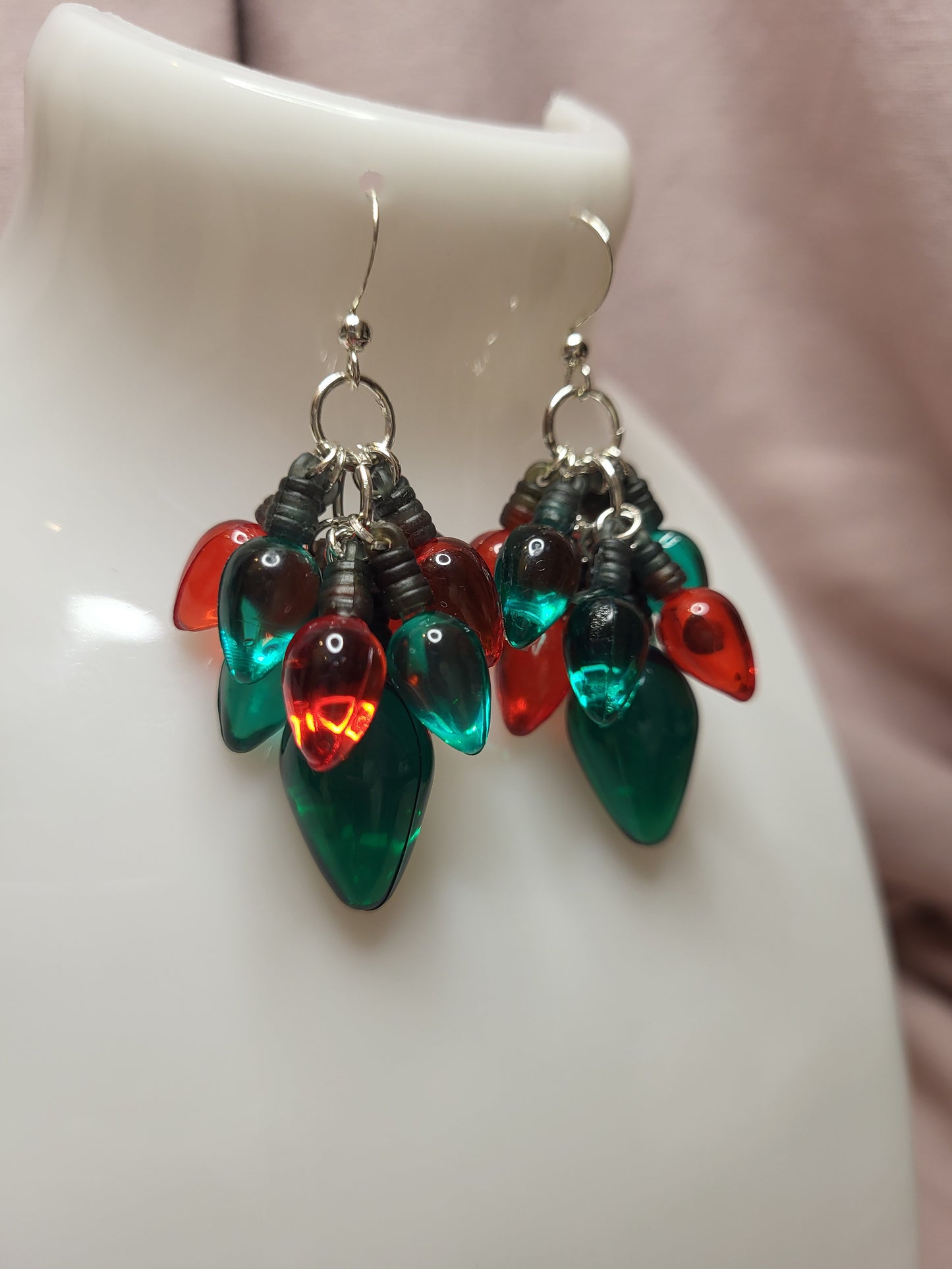 Red and Green Christmas Light Statement Earrings. Clip On or Nickel Free Wires. Christmas Earrings. Fairy Light Jewellery