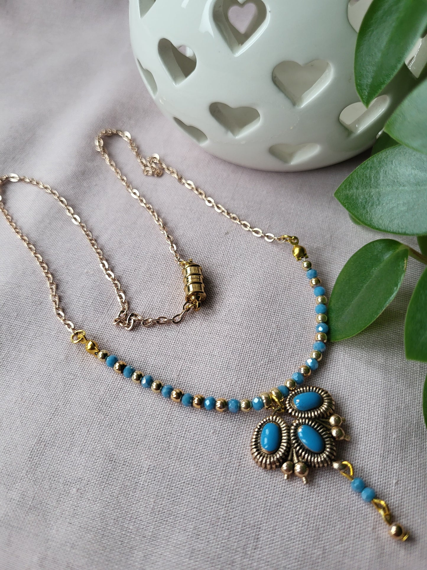 Gold and Duck Egg Blue Dainty Upcycled Necklace