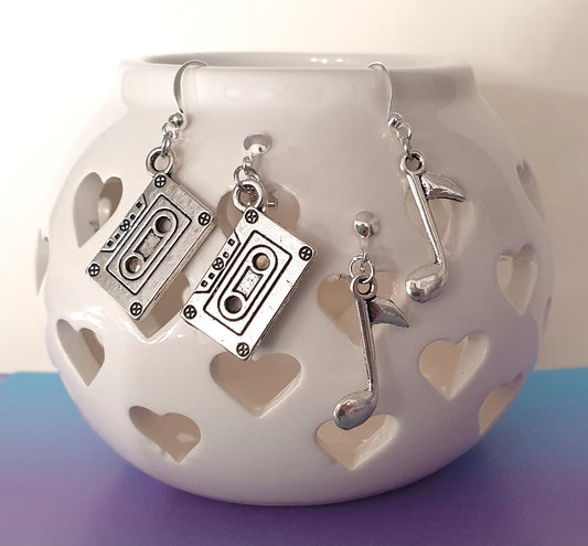 Music Lover Earrings. Nickel Free Earrings. Clip On Earrings. Music Note Earrings. Cassette Tape Earrings. Music Lover Gift, Music Jewellery