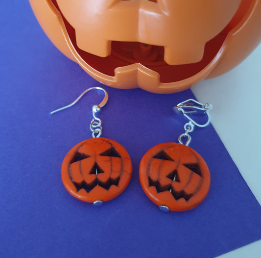 Jack O'Lantern Pumpkin Spooky Earrings. Halloween Jewellery with Allergy Free, Nickel Free, Hypoallergenic Wires or Clip On Earrings