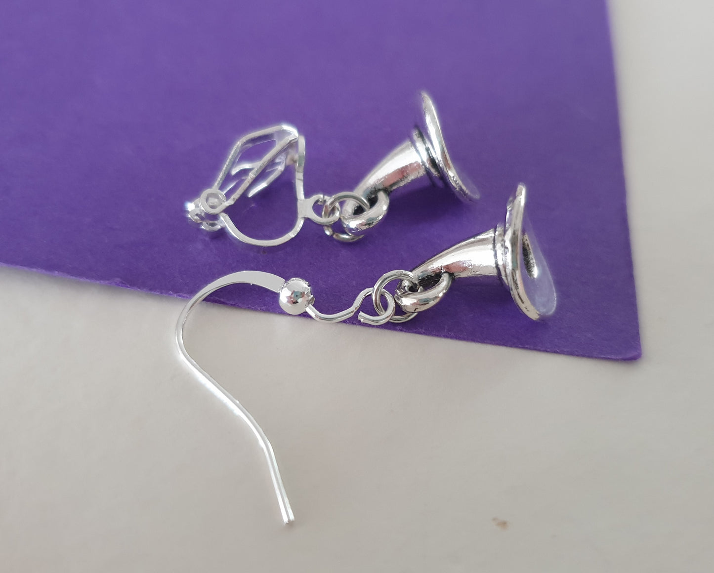 Silver Witches Hat Halloween Earrings. Hypoallergenic, Allergy Free, Nickel Free Earrings, Clip On Earrings