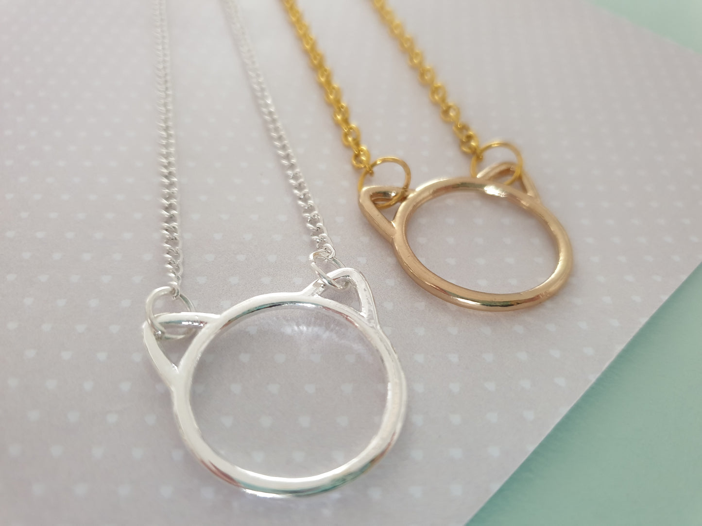 Silver or Gold Cat Face Outline Necklace. Quirky Necklace.