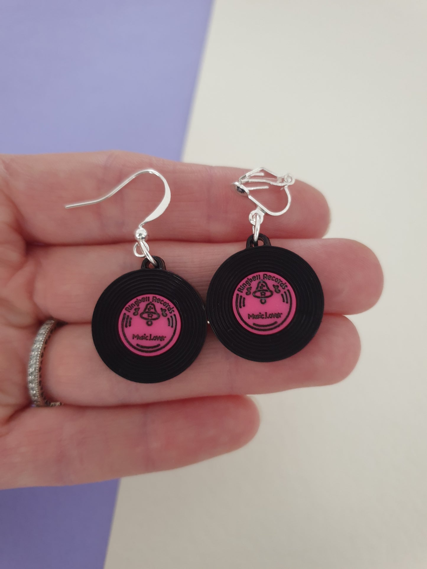 Record Drop Earrings. Vinyl Record Earrings. Nickel Free Earrings, Clip On Earrings. Music Earrings, Music Jewellery. Quirky Earrings.