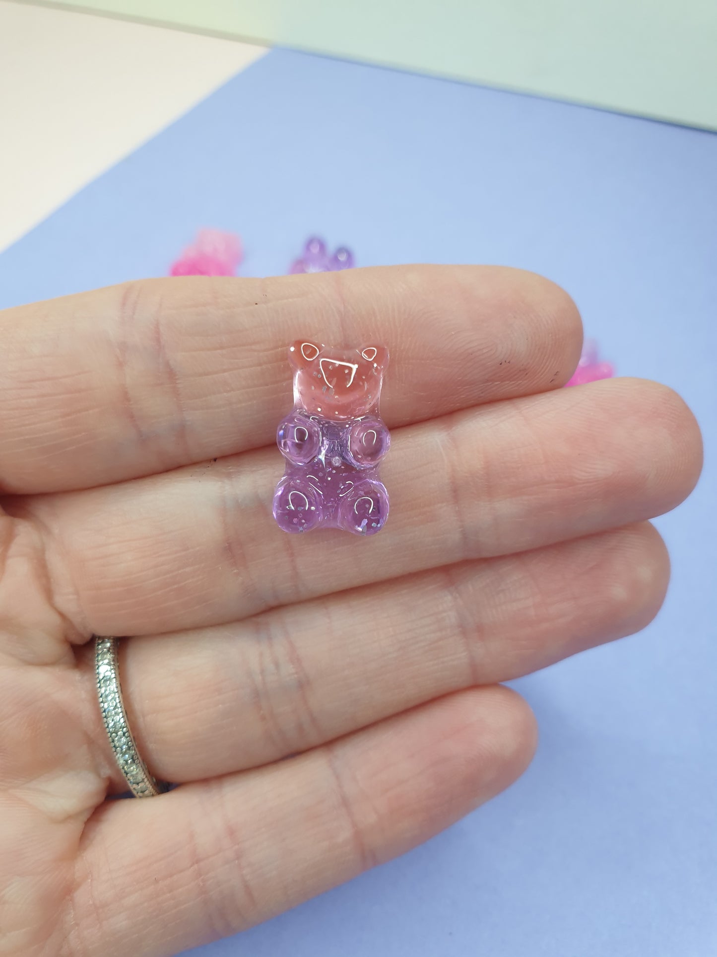 Glitter and Ombre Gummy Gummie Bear Pins. Lapel Pin, Pin Badge, Candy, Food. Pink, Blue, Cola, Purple, Red, Green